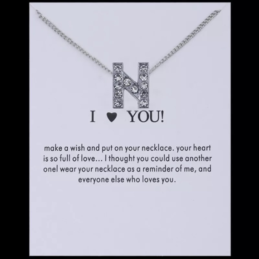 “Sara” silver initial “N” rhinestone necklace 💟